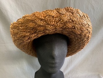 HATS BY VINACCI, Brown, Straw, Textured Weave, Faded Black Cotton Gauze Hat Band
