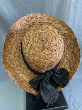 HATS BY VINACCI, Brown, Straw, Textured Weave, Faded Black Cotton Gauze Hat Band