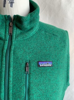 PATAGONIA, Green, Black, Polyester, 2 Color Weave, Zip Front, Stand Collar, 3 Zip Pockets