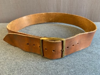 N/L, Brown, Leather, Solid, Aged, 2" Wide, Square Brass Buckle