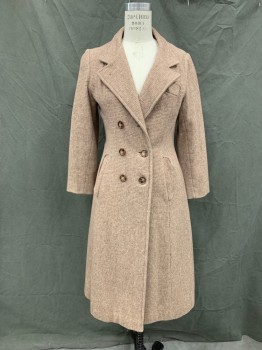 N/L, Mauve Pink, Cream, Wool, Grid , Double Breasted, Collar Attached, Notched Lapel, 3 Pockets, Long Sleeves, Pleated Back at Yoke, Self Button Tab Back Waist