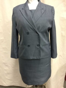NORTON McNAUGHTON, Slate Blue, Polyester, Plaid, Double Breasted, Peaked Lapel, 4 Buttons, 3 Pockets,