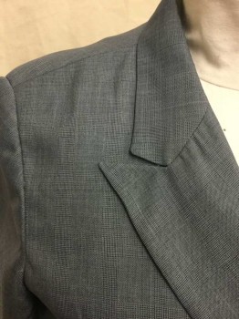 NORTON McNAUGHTON, Slate Blue, Polyester, Plaid, Double Breasted, Peaked Lapel, 4 Buttons, 3 Pockets,
