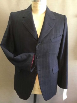 N/L, Navy Blue, Brown, Teal Blue, Wool, Plaid, Single Breasted, 3 Buttons,  Notched Lapel, 3 Pockets 2 with Flaps,