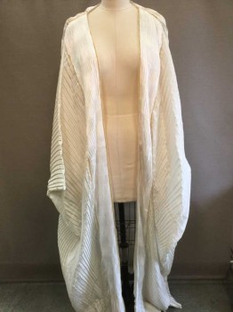 Cream, Gold, Polyester, Solid, Finely Pleated Throughout, Poly Satin, with 2 Tiny Gold Metallic Beaded Stripe Edges, Kaftan with 2 Large Armholes, Open At Center Front, No Lining
