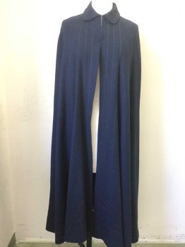 N/L, Navy Blue, Black, Wool, Solid, Geometric, Nice Full, Full Length Cape, Hook & Eyes Close at Collar, Embroidered Collar and Soutache Applique