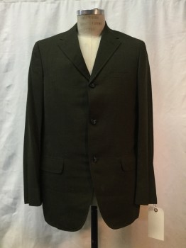RICHARD SCOTT, Olive Green, Wool, Heathered, Heather Olive, Notched Lapel, 3 Buttons,  3 Buttons,