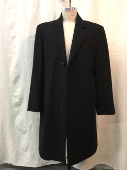 LONDON FOG, Black, Wool, Polyester, Solid, 3 Button Front Single Breasted, 2 Pockets, Slit in Center Back,