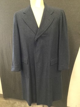 FAHEY BRACKMAN, Slate Blue, Wool, Heathered, Hidden Button Placket,  Single Breasted, 2 Patch Pockets with Flaps, Cuffed Sleeves with Button Detail, Notched Lapel. Small Hole at Left Shoulder See Close Up Photo
