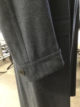 FAHEY BRACKMAN, Slate Blue, Wool, Heathered, Hidden Button Placket,  Single Breasted, 2 Patch Pockets with Flaps, Cuffed Sleeves with Button Detail, Notched Lapel. Small Hole at Left Shoulder See Close Up Photo