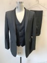 GIOBERTI, Black, Polyester, Rayon, Solid, Single Breasted, Notched Lapel, 2 Buttons, 3 Pockets