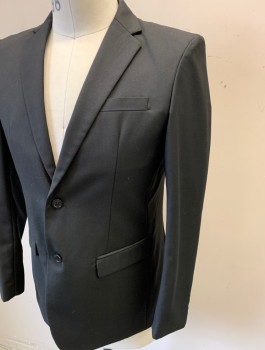 GIOBERTI, Black, Polyester, Rayon, Solid, Single Breasted, Notched Lapel, 2 Buttons, 3 Pockets