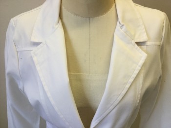 CHEROKEE, White, Poly/Cotton, Solid, Single Breasted, Notched Lapel, 4 Pockets, 3/4 Length