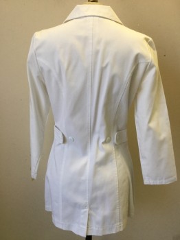 CHEROKEE, White, Poly/Cotton, Solid, Single Breasted, Notched Lapel, 4 Pockets, 3/4 Length