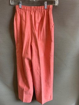 N/L, Salmon Pink, Cotton, Polyester, Solid, High Waisted, Side Zipper, Elastic Waistband, 2 Pockets,