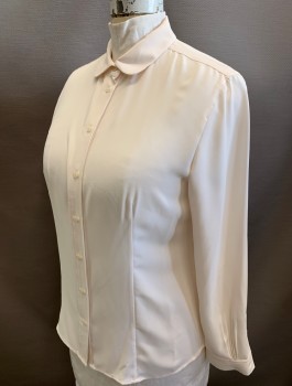 ANNE KLEIN, Cream, Polyester, Solid, Crepe, Long Sleeves, Button Front, Peter Pan Collar