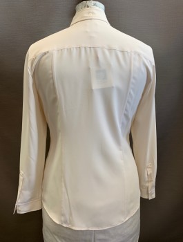 ANNE KLEIN, Cream, Polyester, Solid, Crepe, Long Sleeves, Button Front, Peter Pan Collar