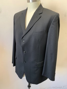 JONES NEW YORK, Black, Lt Gray, Wool, Stripes - Pin, Single Breasted, Notched Lapel, 3 Buttons, 3 Pockets