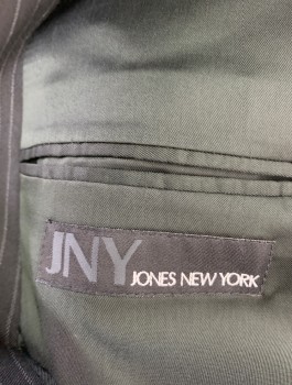 JONES NEW YORK, Black, Lt Gray, Wool, Stripes - Pin, Single Breasted, Notched Lapel, 3 Buttons, 3 Pockets
