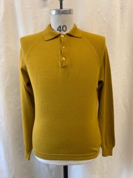 HOUSE OF DAVID, Ochre Brown-Yellow, Acrylic, Collar Attached, 1/4 Button Front, Long Sleeves