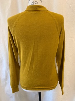 HOUSE OF DAVID, Ochre Brown-Yellow, Acrylic, Collar Attached, 1/4 Button Front, Long Sleeves