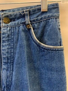 ORGANICALLY GROWN, Denim Blue, Cotton, Solid, 5 Pockets, Zip Fly, Belt Loops, 2 Gold Buckles On Each Back Pocket, Silver Trim On Pockets *Foil Is Coming Off Piping* MULTIPLES