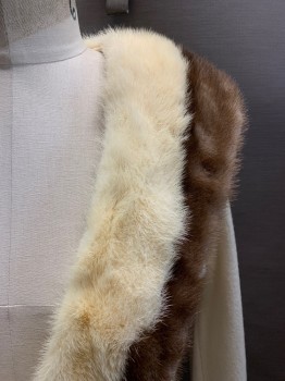 B. ALTMAN, Cream, Brown, Cashmere, Fur, Solid, CARDIGAN, Brown and Cream Fur Shawl Collar, Hook & Eye Closure, Sheer and Lace Lining, *Small Stain All Around*
