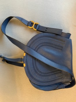 CHLOE, Cerulean Blue, Leather, Solid, Pebble Texture, Shoulder Strap, Flap Close, Gold Hardware