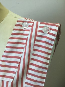 MEDLINE, Red, White, Polyester, Cotton, Stripes - Vertical , Candy Striper Apron, 2 Patch Pockets at Hips, Knee Length, Button Closures at Shoulders and Sides of Waist, Multiple