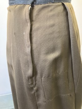 NL, Burnt Umber Brn, Wool, Solid, Skirt - Fastening Hooks at Side Waist, 2 Back Tucks From Waistband, Has Had Some Repairs (pictured) Bias Tape Inside Hem,