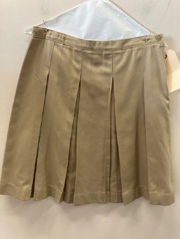 LANDS END, Khaki, Polyester, Drop Pleated, Side Zip, Knee Length