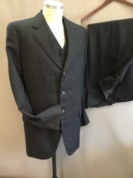 DOMINIC GHERARDI, Charcoal Gray, Wool, Solid, Single Breasted, 4 Buttons, Notched Lapel, Frock Coat Length, Multiples,