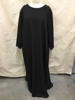 N/L, Black, Polyester, Solid, Long Sleeves, Scoop Neck, Floor Length, 1 Button Closure at Center Back Neck