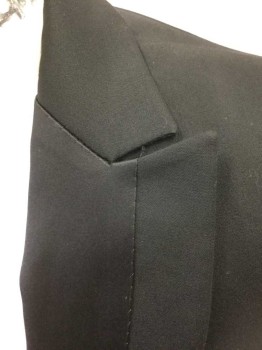 DOMINIC GHERARDI, Black, Wool, Polyester, Solid, Double Breasted, Peaked Lapel, Satin Panel On Lapel, Satin Fabric Covered Buttons, Made To Order,