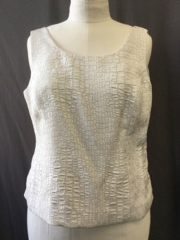 KASPER, Pearl White, Polyester, Reptile/Snakeskin, Matching Shell Top, Sleeveless, U-Neck, Princess Seams, Invisible Side Zip