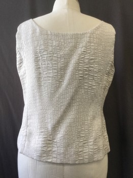 KASPER, Pearl White, Polyester, Reptile/Snakeskin, Matching Shell Top, Sleeveless, U-Neck, Princess Seams, Invisible Side Zip