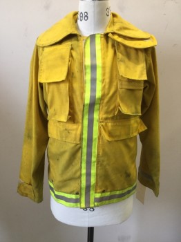 TRANSCON MFG, Yellow, Nomex, Solid, Long Sleeves, Velcro Closure, 4 Pockets, 3m Segmented Trim, Aged, "Los Angeles City Fire Department"