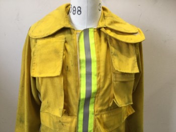TRANSCON MFG, Yellow, Nomex, Solid, Long Sleeves, Velcro Closure, 4 Pockets, 3m Segmented Trim, Aged, "Los Angeles City Fire Department"
