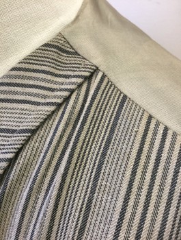 MOSA FOR OAKTREE, Taupe, Charcoal Gray, Polyester, Rayon, Stripes - Vertical , Double Breasted, Notched Lapel, 2 Welt Pockets, Solid Taupe Lining and Back, Self Belted Back