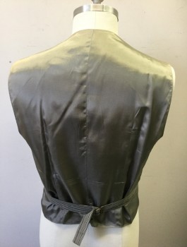 MOSA FOR OAKTREE, Taupe, Charcoal Gray, Polyester, Rayon, Stripes - Vertical , Double Breasted, Notched Lapel, 2 Welt Pockets, Solid Taupe Lining and Back, Self Belted Back