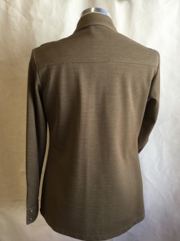 OGGI, Brown, Beige, Polyester, Wool, 2 Color Weave, Collar Attached, Angular Flap Off Shoulder, Brass Snap Front, 2 Pockets with Flap & 3 Matching Snap Buttons, Long Sleeves,