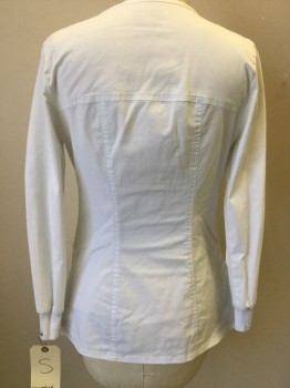 CHEROKEE, White, Poly/Cotton, Spandex, Solid, Zip Front, 2 Patch Pocket,  Round Neck,