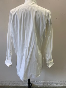 DARCY, White, Cotton, Solid, Button Front, Long Sleeves, French Cuffs,  Long Pointed Collar