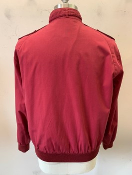 PATRIC INTERNATIONAL, Red Burgundy, Cotton, Nylon, Stand Collar with Tab & Snap Button, Zip Front, L/S, 3 Pockets, Rib Knit Collar, Waist, & Cuffs