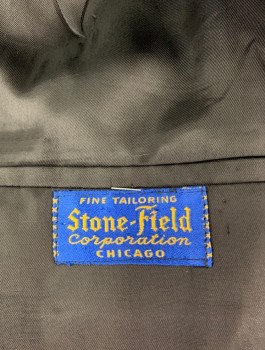 STONE-FIELD, Black, Lt Blue, Wool, Speckled, Single Breasted, Peaked Lapel, 2 Buttons, 3 Pockets, Double Vents in Back, Half Lining Inside