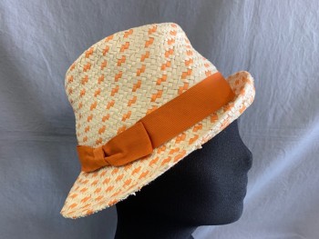 AUGUST, Lt Beige, Orange, Paper, 2 Color Weave, Orange Hat Band