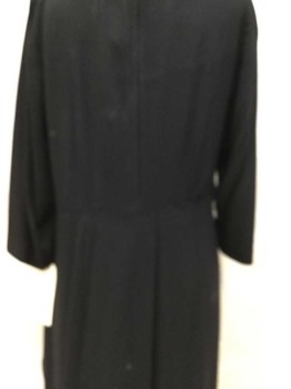 STEVENSON'S, Black, Synthetic, Solid, Ribbed Black Bow-tie Detail Along Wide Neck, 3/4 Sleeves, 5" Band Dropped Waist W/2 Rows Of matching Bow-tie Design On Skirt, Flair Bottom, Zip Back,