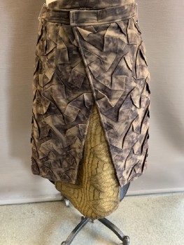N/L, Brown, Mushroom-Gray, Khaki Brown, Tan Brown, Synthetic, Cotton, Mottled, Velcro Snap On Waist Band , Front Slit  With Geometric Pleading , Khaki, Texture Panel On Front