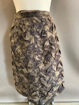 N/L, Brown, Mushroom-Gray, Khaki Brown, Tan Brown, Synthetic, Cotton, Mottled, Velcro Snap On Waist Band , Front Slit  With Geometric Pleading , Khaki, Texture Panel On Front