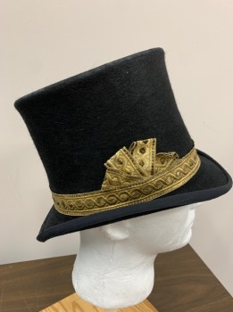KAMINSKI, Black, Gold, Beaver, Lurex, Solid, Fancy Gold & Black Ribbon Hat Band